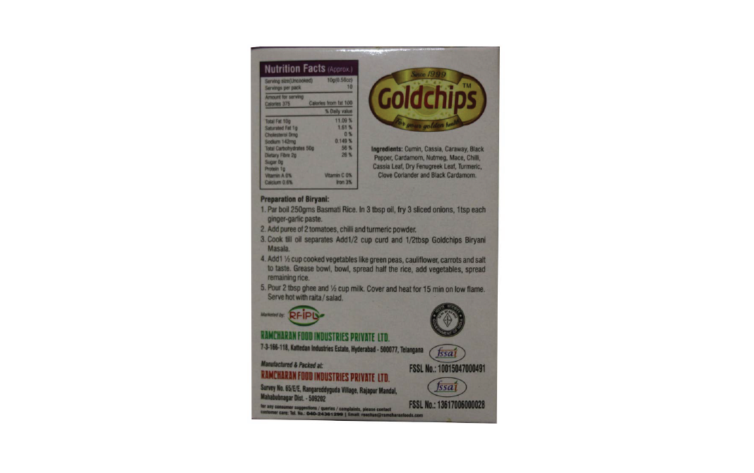 Goldchips Biryani Masala    Pack  50 grams